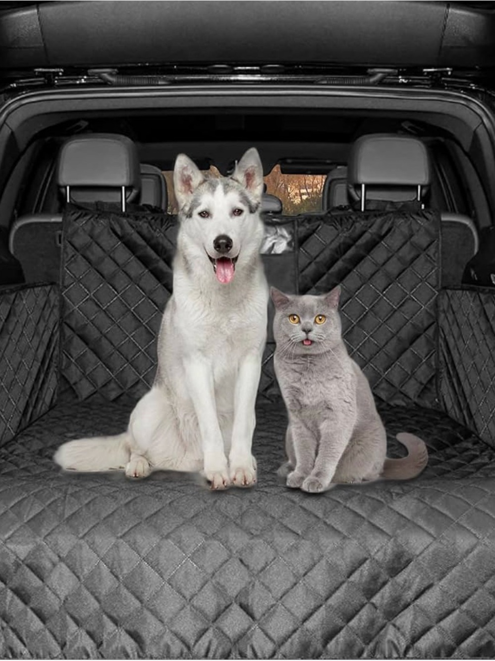 Quilted Waterproof Car Pet Seat Cover with Storage Pocket - Black